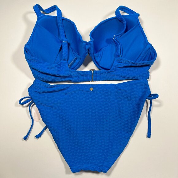 Victoria Secret 40DD XXL TWIST FRONT Push Up Bikini Top Bottom Set Textured Blue - Picture 3 of 11